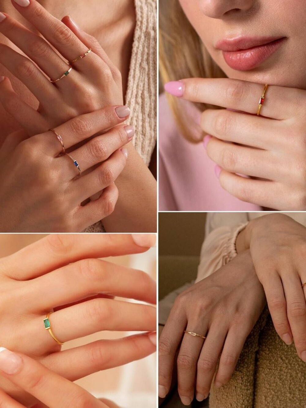 Birthstone Rings for Women Non Tarnish Gold Stackable Rings Dainty 14K Gold/Silv - Picture 6 of 7